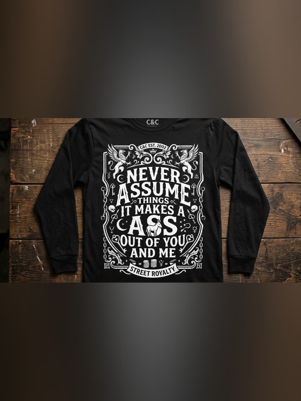 C.C Black & White 'Never Assume' Typographic Art Print